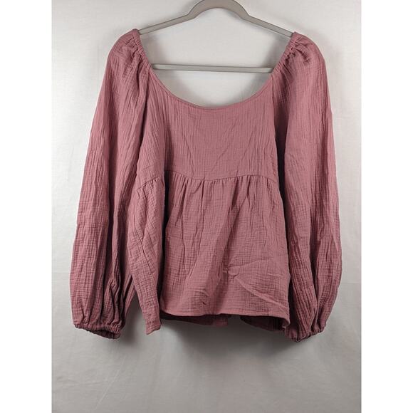 Balloon Long Sleeve Peplum Top Universal Thread Rose Pink S Textured Gauze Shirt - Picture 7 of 7